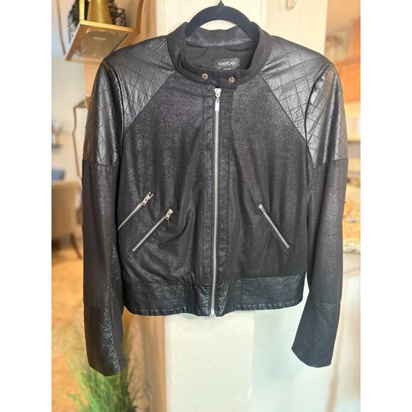 Bebe Softshell Moto Black Jacket Size M (4-8) - Picture 1 of 4